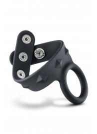 Черное эрекционное кольцо с подхватом мошонки на кнопках VS6 - Blush Novelties - в Батайске купить с доставкой
