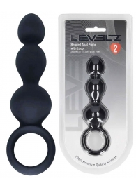 Черная анальная елочка Beaded Silicone Anal Probe with Loop - Shots Media BV