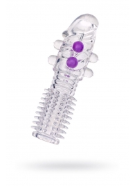 Гелевая прозрачная насадка с шариками и шипами - 14 см. - Toyfa Basic - в Батайске купить с доставкой