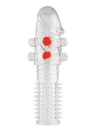 Гелевая прозрачная насадка с шариками и шипами - 14 см. - Toyfa Basic - в Батайске купить с доставкой