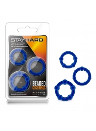 Набор из 3 синих эрекционных колец Stay Hard Beaded Cockrings - Blush Novelties - в Батайске купить с доставкой