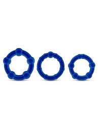Набор из 3 синих эрекционных колец Stay Hard Beaded Cockrings - Blush Novelties - в Батайске купить с доставкой