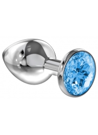 Большая серебристая анальная пробка Diamond Light blue Sparkle Large с голубым кристаллом - 8 см. - Lola Games - купить с доставкой в Батайске