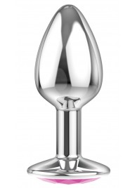 Малая серебристая анальная пробка Diamond Pink Sparkle Small с розовым кристаллом - 7 см. - Lola Games - купить с доставкой в Батайске