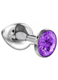 Большая серебристая анальная пробка Diamond Purple Sparkle Large с фиолетовым кристаллом - 8 см. - Lola Games - купить с доставкой в Батайске