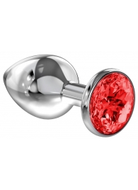 Большая серебристая анальная пробка Diamond Red Sparkle Large с красным кристаллом - 8 см. - Lola Games - купить с доставкой в Батайске