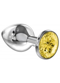 Малая серебристая анальная пробка Diamond Yellow Sparkle Small с жёлтым кристаллом - 7 см. - Lola Games - купить с доставкой в Батайске