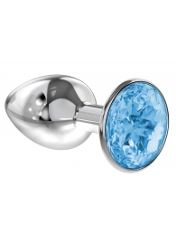 Малая серебристая анальная пробка Diamond Light blue Sparkle Small с голубым кристаллом - 7 см. - Lola Games - купить с доставкой в Батайске