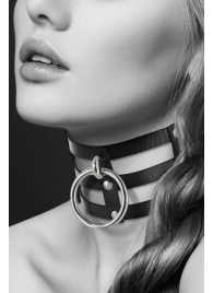 Чёрный тройной чокер с большим кольцом - Bijoux Pour Toi - купить с доставкой в Батайске