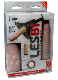 Телесный поясной страпон LESBI с вагинальной пробкой - 17 см. - LOVETOY (А-Полимер) - купить с доставкой в Батайске