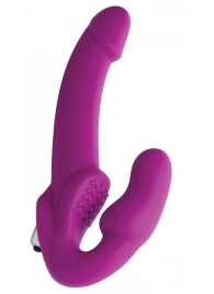 Ярко-розовый безремневой вибрострапон Evoke Vibrating Strapless Silicone Strap-on Dildo - XR Brands - купить с доставкой в Батайске
