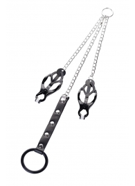 Черно-серебристые зажимы для сосков с кольцом для пениса TOYFA Metal - ToyFa - купить с доставкой в Батайске