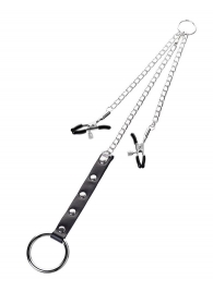 Серебристо-чёрные зажимы для сосков с кольцом для пениса TOYFA Metal - ToyFa - купить с доставкой в Батайске