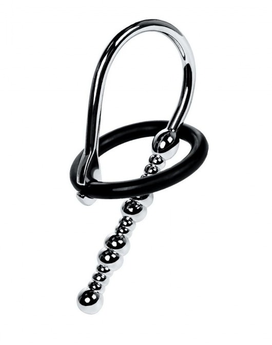 Серебристый уретральный плаг-бусины TOYFA Metal с мягким фиксириющим кольцом - ToyFa - купить с доставкой в Батайске