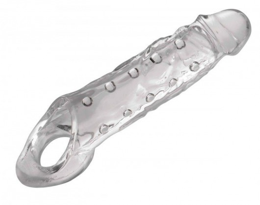 Прозразная закрытая насадка на пенис с поддержкой мошонки Clearly Ample Penis Enhancer - 22 см. - XR Brands - в Батайске купить с доставкой