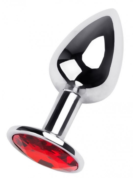 Маленькая коническая серебристая анальная пробка с красным кристаллом - 7 см. - ToyFa - купить с доставкой в Батайске