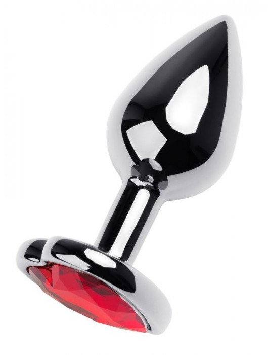 Серебристая коническая анальная пробка с красным кристаллом-сердечком - 7 см. - ToyFa - купить с доставкой в Батайске