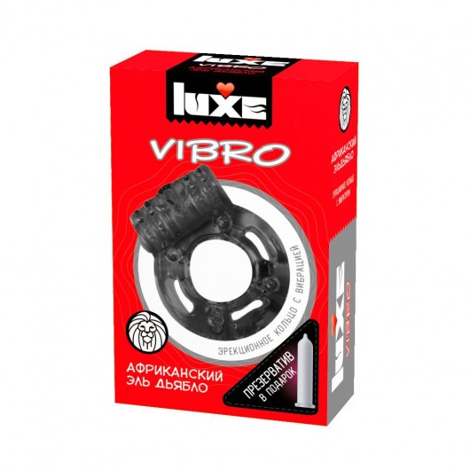 Чёрное эрекционное виброкольцо Luxe VIBRO  Африканский Эль Дьябло  + презерватив - Luxe - в Батайске купить с доставкой
