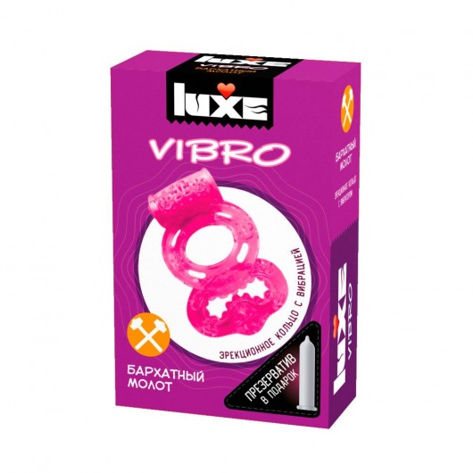 Розовое эрекционное виброкольцо Luxe VIBRO  Бархатный молот  + презерватив - Luxe - в Батайске купить с доставкой