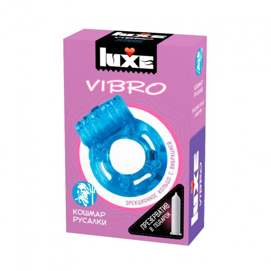 Голубое эрекционное виброкольцо Luxe VIBRO  Кошмар русалки  + презерватив - Luxe - в Батайске купить с доставкой