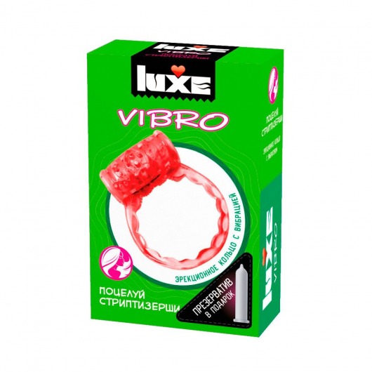 Розовое эрекционное виброкольцо Luxe VIBRO  Поцелуй стриптизёрши  + презерватив - Luxe - в Батайске купить с доставкой
