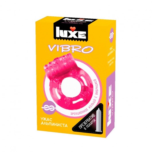 Розовое эрекционное виброкольцо Luxe VIBRO  Ужас Альпиниста  + презерватив - Luxe - в Батайске купить с доставкой