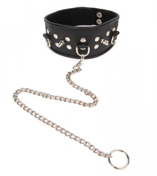 Черный ошейник с шипами и металлическим поводком-цепочкой - Notabu - купить с доставкой в Батайске