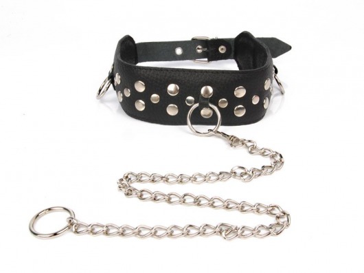 Черный ошейник с заклепками с металлическим поводком-цепочкой - Notabu - купить с доставкой в Батайске