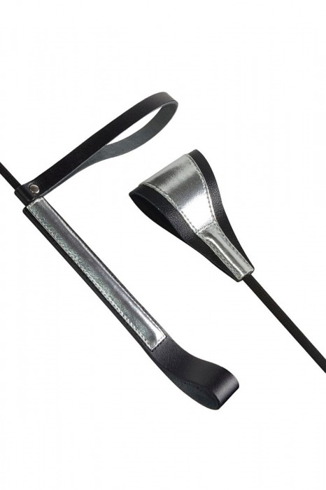 Чёрно-серебристый стек с хлопушкой из кожи - 62 см. - Sitabella - купить с доставкой в Батайске