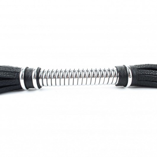 Черная длинная плеть с серебристой ручкой - 56 см. - БДСМ Арсенал - купить с доставкой в Батайске