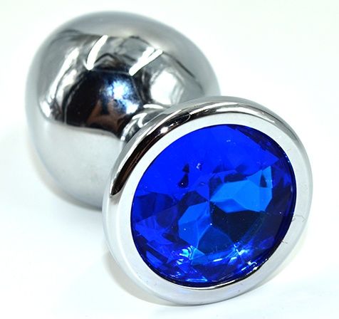 Серебристая анальная пробка из нержавеющей стали с синим кристаллом - 8,5 см. - Kanikule - купить с доставкой в Батайске
