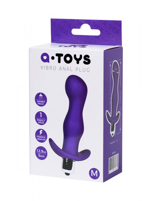 Фиолетовая изогнутая анальная вибропробка - 12,9 см. - A-toys