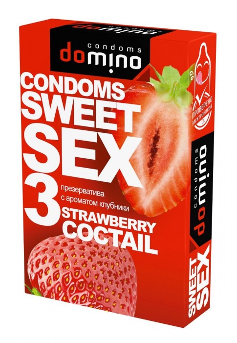 Презервативы для орального секса DOMINO Sweet Sex с ароматом клубничного коктейля  - 3 шт. - Domino - купить с доставкой в Батайске