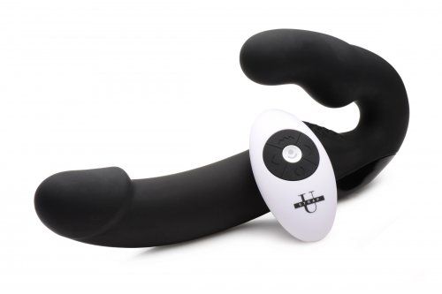 Черный безремневой страпон Urge Silicone Strap On с пультом ДУ - 24 см. - XR Brands - купить с доставкой в Батайске