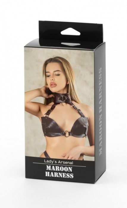Бордовая сбруя из ошейника с лифом Ladys Arsenal - БДСМ Арсенал - купить с доставкой в Батайске