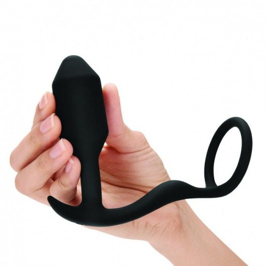 Черное эрекционное кольцо с анальным плагом Snug   Tug - b-Vibe - в Батайске купить с доставкой