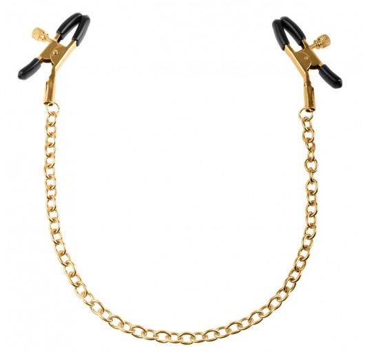 Чёрные с золотом зажимы на соски Gold Chain Nipple Clamps - Pipedream - купить с доставкой в Батайске