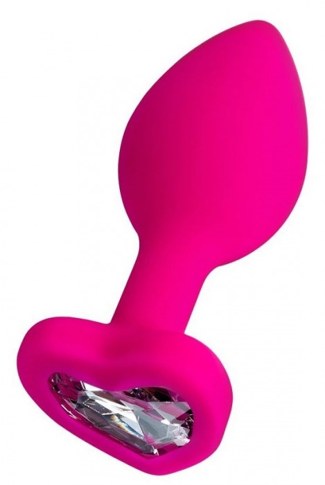 Розовая анальная втулка Diamond Heart с прозрачным кристаллом - 8 см. - ToyFa - купить с доставкой в Батайске