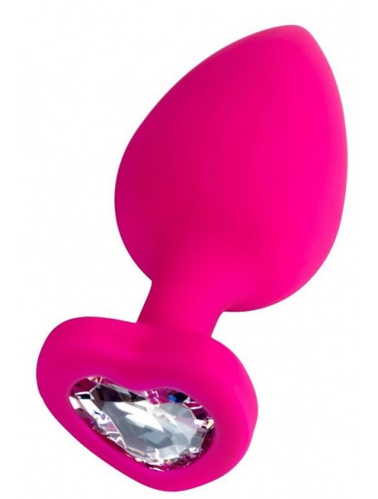 Розовая анальная втулка Diamond Heart с прозрачным кристаллом - 9,5 см. - ToyFa - купить с доставкой в Батайске