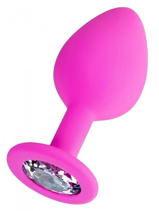 Розовая анальная втулка Brilliant с прозрачным кристаллом - 7 см. - ToyFa - купить с доставкой в Батайске