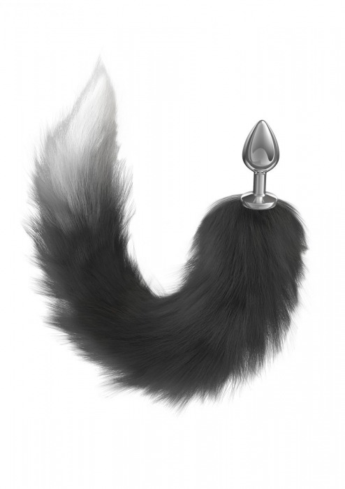 Серебристая анальная пробка с черным хвостом Galaxy - Lola Games - купить с доставкой в Батайске