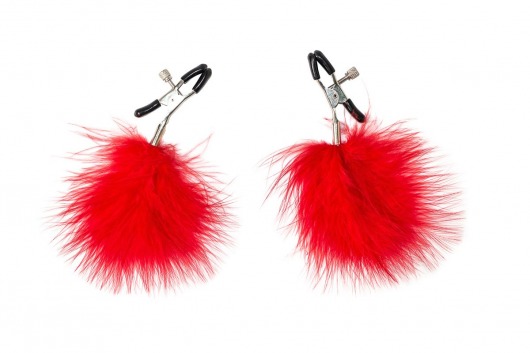 Зажимы на соски с красным пухом Euphoric - Lola Games - купить с доставкой в Батайске