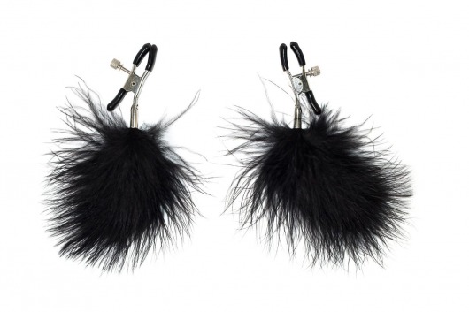 Зажимы на соски с черным пухом Euphoric - Lola Games - купить с доставкой в Батайске