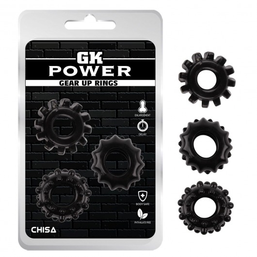 Набор из 3 черных эрекционных колец Gear Up Rings - Chisa - в Батайске купить с доставкой