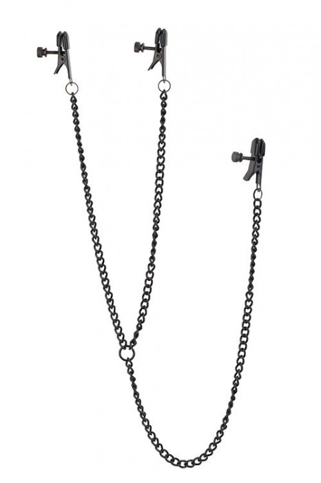 Черные зажимы на соски и клитор на цепочке DELUXE NIPPLE   CLIT CLAMPS - Dream Toys - купить с доставкой в Батайске