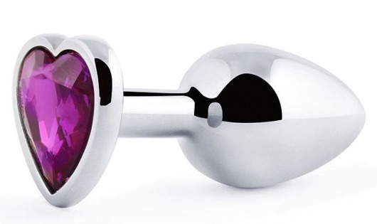 Серебристая анальная пробка с фиолетовым кристаллом-сердечком - 8 см. - Anal Jewelry Plug - купить с доставкой в Батайске