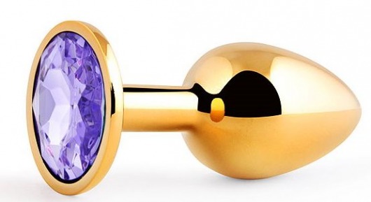 Золотистая анальная пробка с фиолетовым стразом - 7,2 см. - Anal Jewelry Plug - купить с доставкой в Батайске