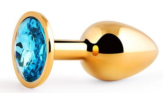 Золотистая анальная пробка с голубым стразом - 7,2 см. - Anal Jewelry Plug - купить с доставкой в Батайске