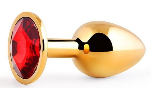 Золотистая анальная пробка с красным стразом - 7,2 см. - Anal Jewelry Plug - купить с доставкой в Батайске