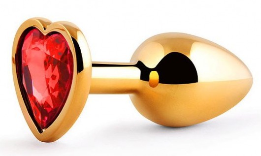 Золотистая анальная пробка с красным стразом-сердечком - 7 см. - Anal Jewelry Plug - купить с доставкой в Батайске